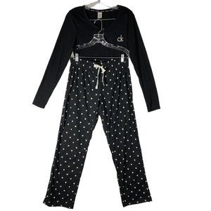 Calvin Klein Womens 2 Piece Fleece Pajama Set,  Star Print Size Small Black